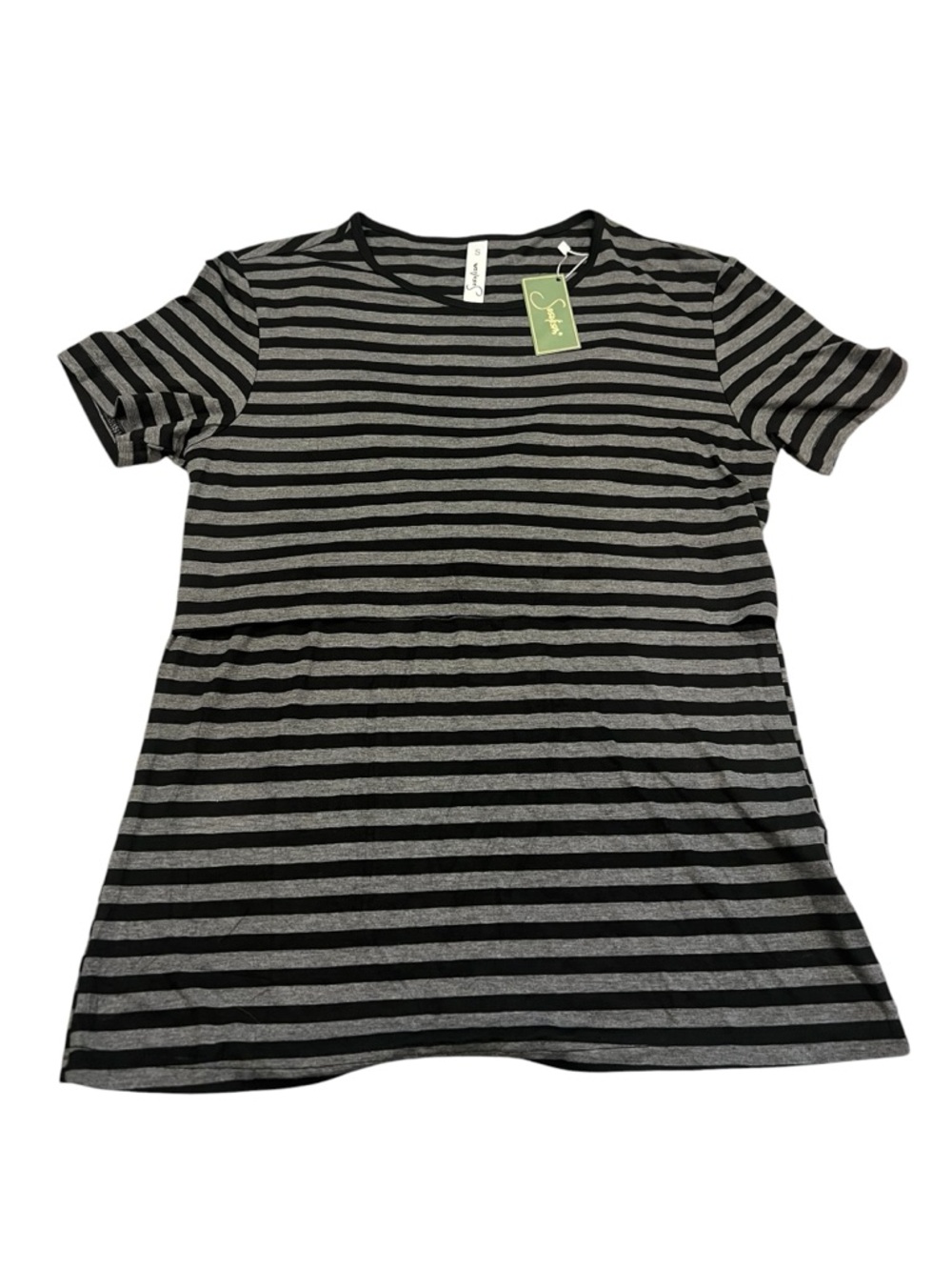 NWT Nursing Top- Maternity- Striped Black & Gray Short Sleeve Tee